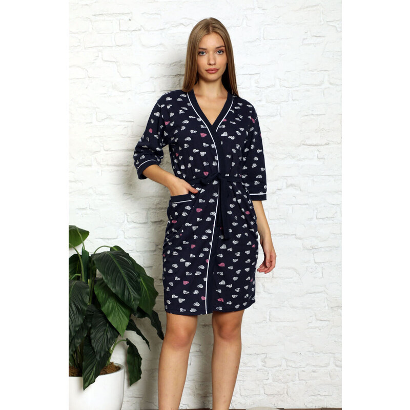 La Penne Dámsky župan S19269 tm. modrý so srdiečkami - La Penna 49780345