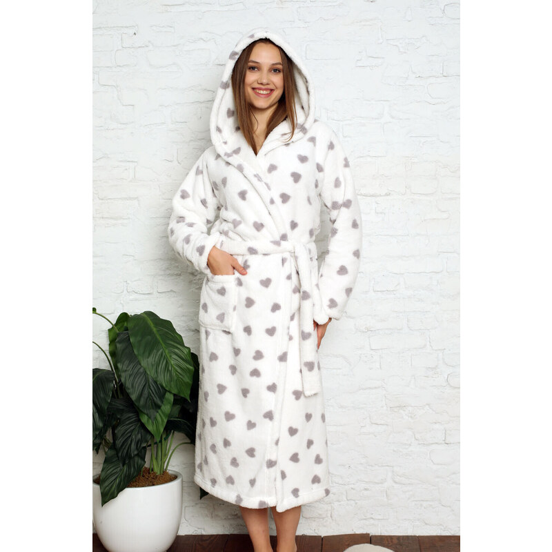 Cocoon Secret Dámsky župan 3013 biely so srdiečkami - CoCoon 49780634