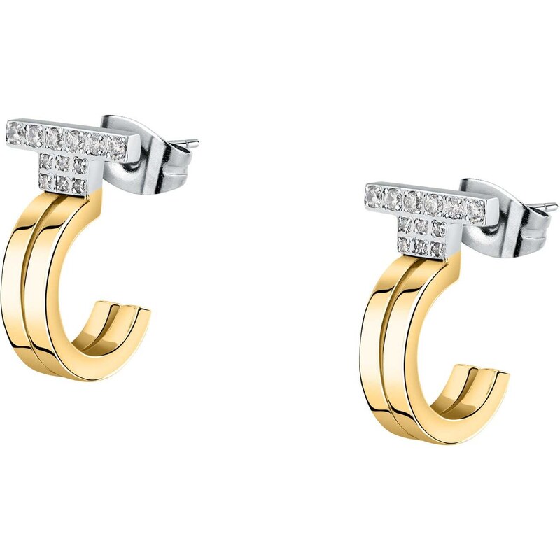Trussardi Bicolor kruhové náušnice z ocele so zirkónmi T-Logo TJAXC34 66580111