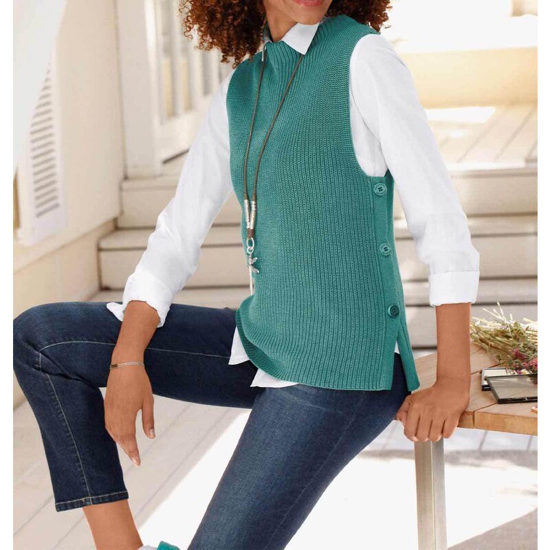 Creation L Premium Bavlnená svetrová vesta, zelená