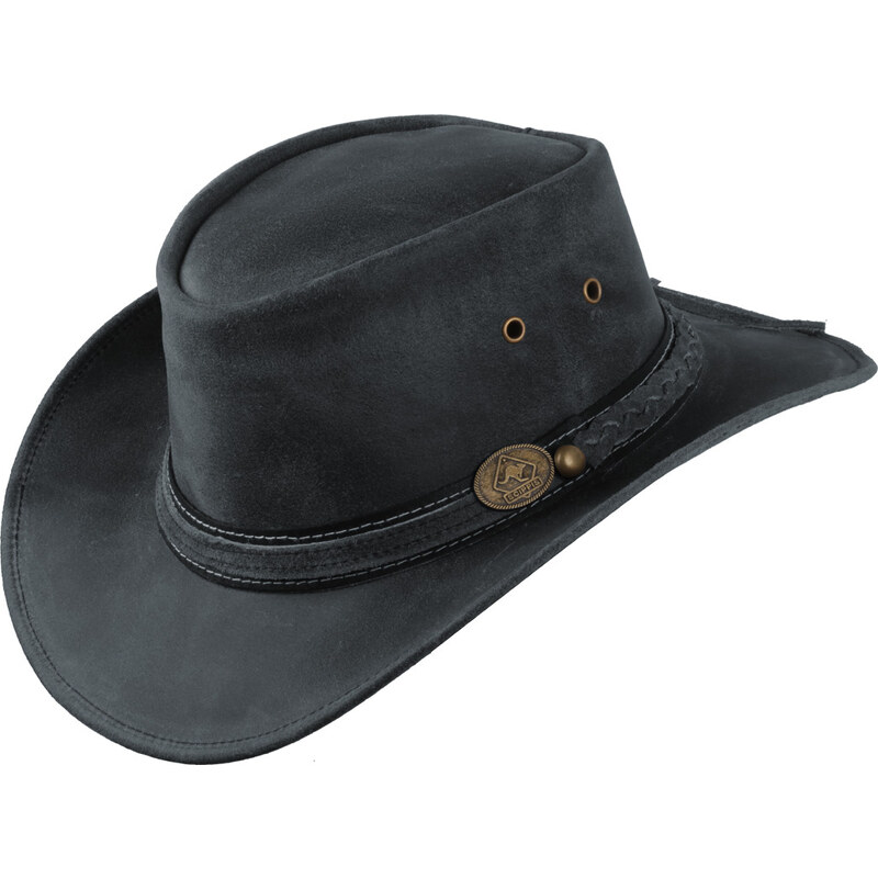 Austrálsky klobúk kožený - čierny kožený klobúk SCIPPIS Irving