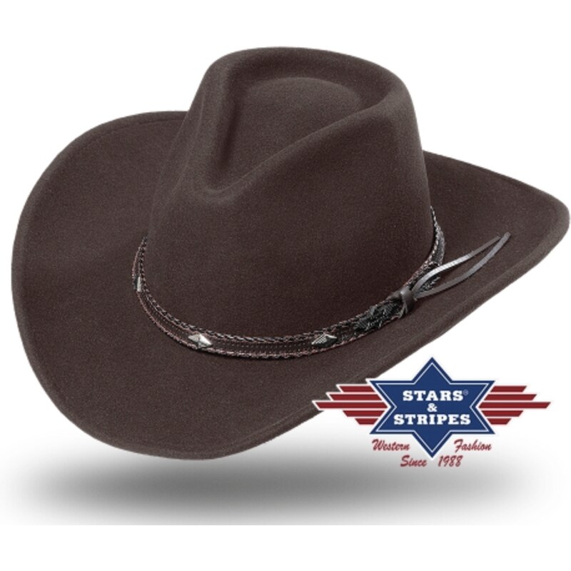 Stars and Stripes Hnedý westernový klobúk s koženým remienkom - Dallas