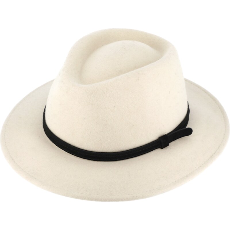 Fiebig - Headwear since 1903 Cestovný klobúk vlnený od Fiebig s menšou krempou - biely s koženou stuhou