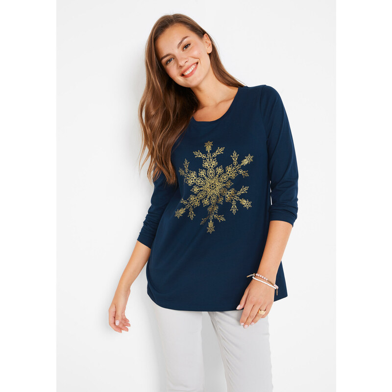 bonprix Bavlnené tričko s dlhým rukávom, farba modrá 47656722