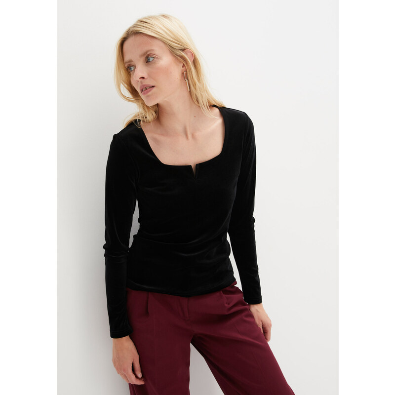 bonprix Zamatové tričko, farba čierna 47086177
