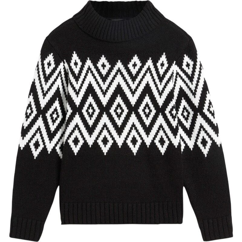 bonprix Dievčenský pletený pulóver s nórskym vzorom, farba čierna