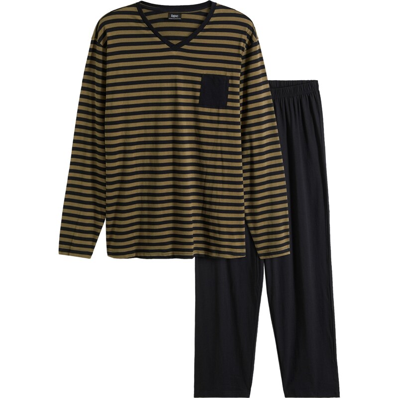 bonprix Pyžamo z čistej bavlny s dlhými rukávmi, farba čierna 47086760