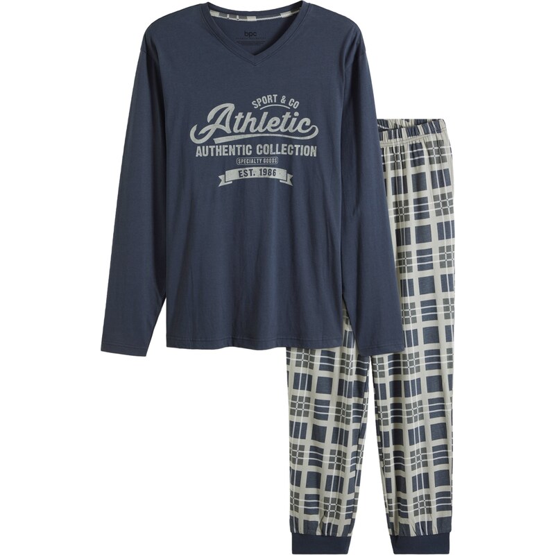 bonprix Pyžamo z čistej bio bavlny s dlhými rukávmi, farba modrá 47086765