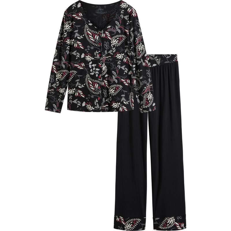 bonprix Pyžamo s gombičkovou légou s bio bavlnou, farba čierna 47086751