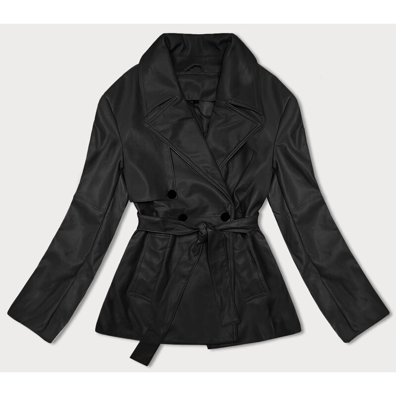 Čierny krátky trenčkot z ekologickej kože J Style (11Z8102) 49780406