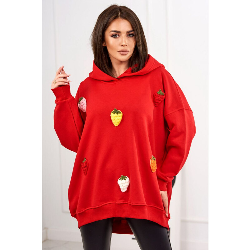 K-Fashion Zateplená mikina s jahodovým motívom červený 49781551