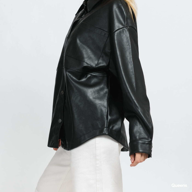 Dámska bunda Urban Classics Ladies Faux Leather Overshirt Black