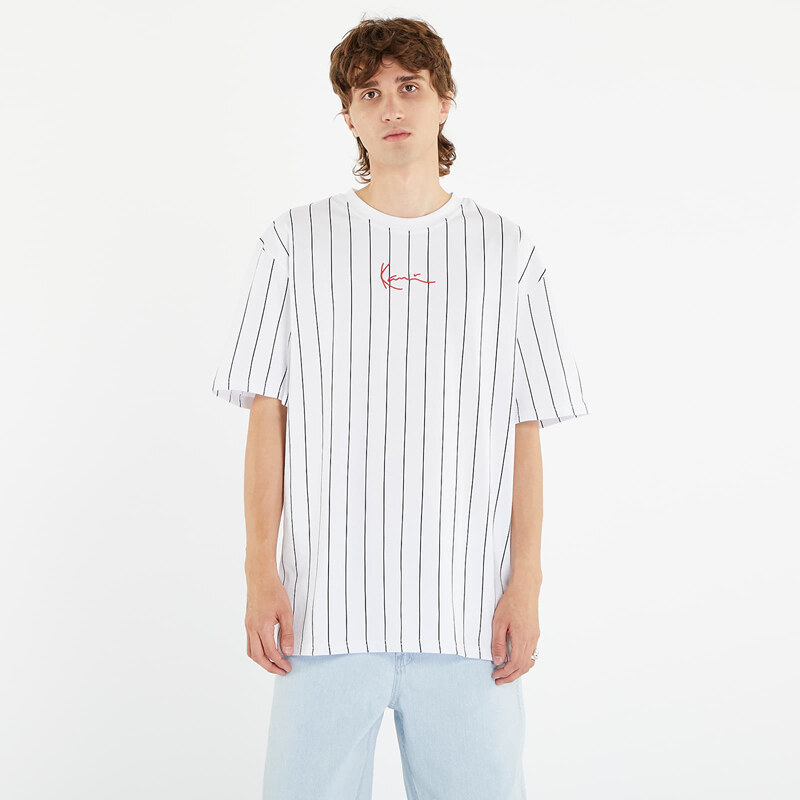 Tričko Karl Kani Small Signature Pinstripe Tee White/ Black M 56040134