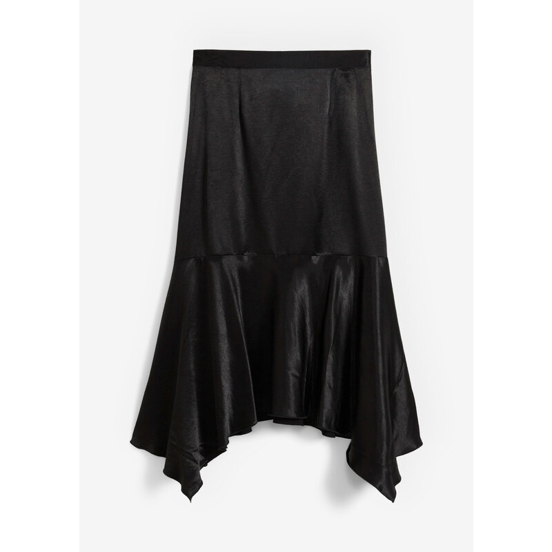 bonprix Asymetrická saténová sukňa, farba čierna