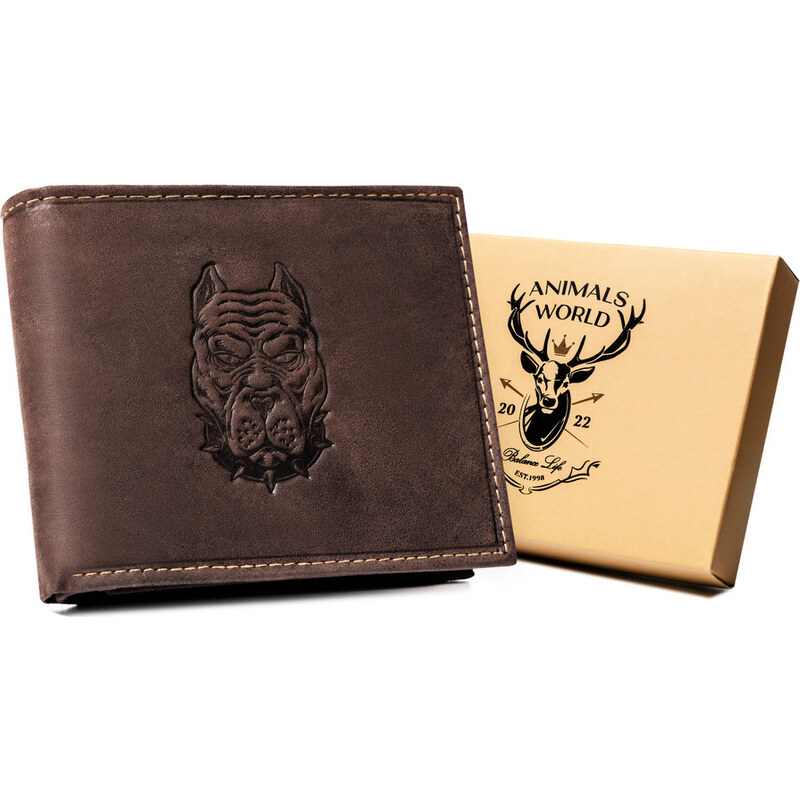 Always Wild Tmavohnedá kožená peňaženka s razbou psa A156 [DH] N992 47135384