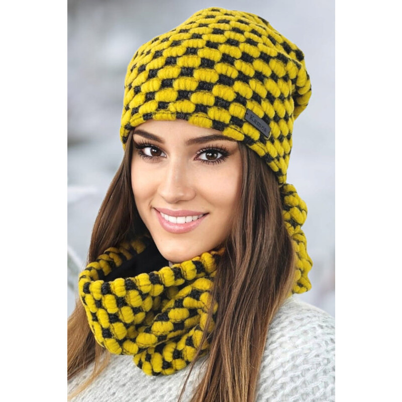 Kamea Medový dámsky set čiapka + nákrčník Boston, Farba medová 47147400