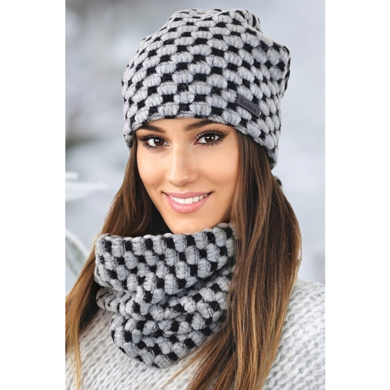 Kamea Šedý dámsky set čiapka + nákrčník Boston, Farba šedá 47147402