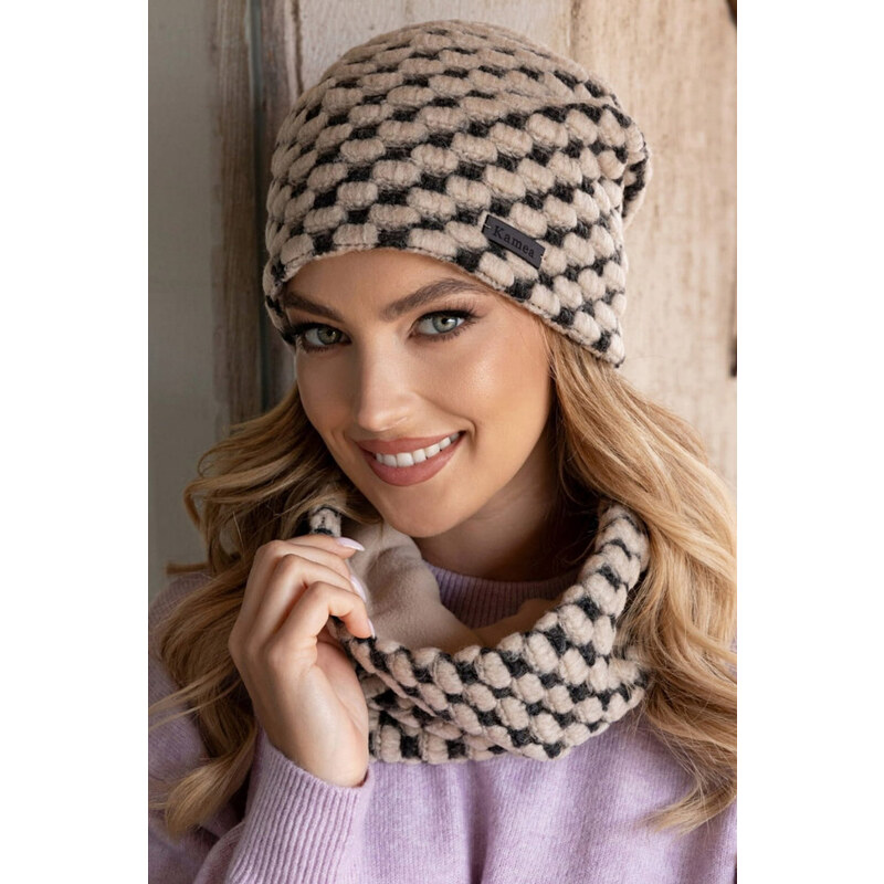 Kamea Béžový dámsky set čiapka + nákrčník Boston, Farba béžová 47147403