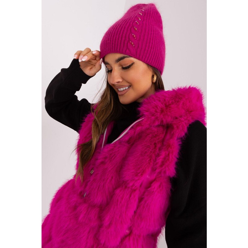 MladaModa Dámska čiapka so zirkónmi model 32811 tmavá ružová 47169207