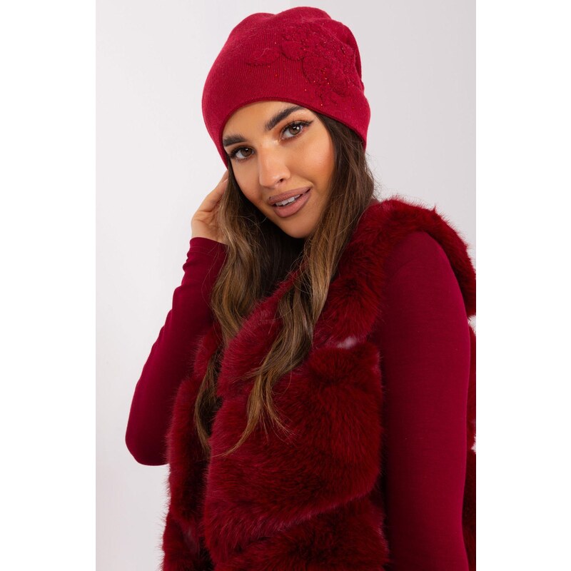 MladaModa Dámska čiapka so zirkónmi model 25001 bordová 47169224