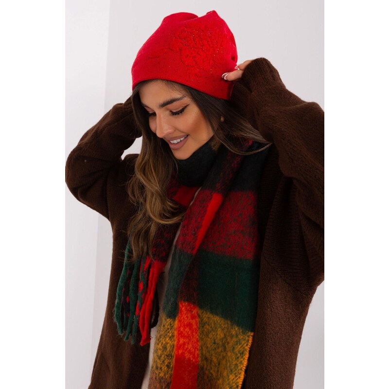 MladaModa Dámska čiapka so zirkónmi model 25001 červená 47169225