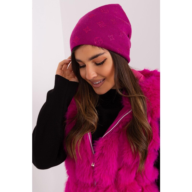 MladaModa Dámska čiapka so zirkónmi model 32585 tmavá ružová 47169241