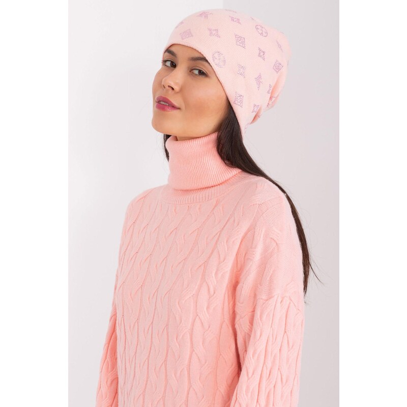 MladaModa Dámska čiapka so zirkónmi model 32585 pudrovo ružová 47169254