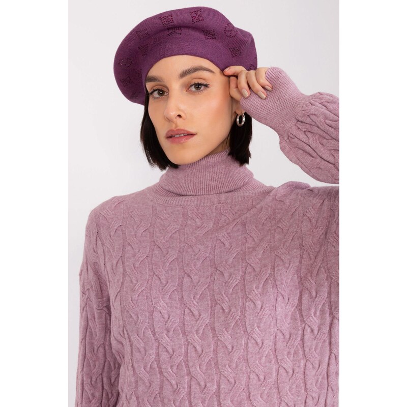 MladaModa Dámska čiapka baretka s aplikáciou model 31826 fialová 47169262