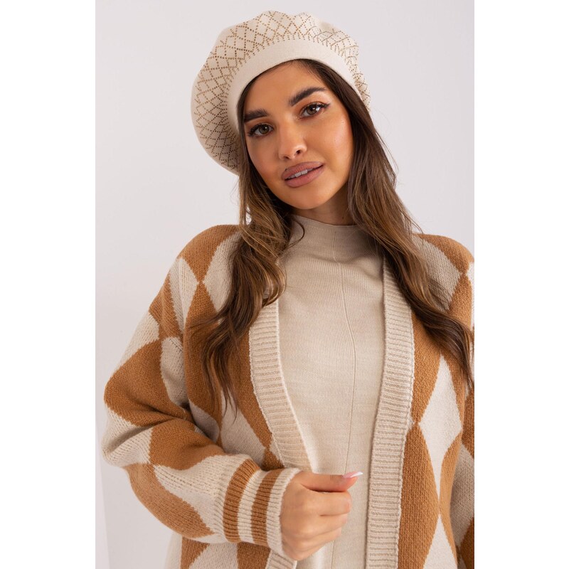 MladaModa Dámska čiapka baretka so zirkónmi model 60504 svetlá béžová 47169276