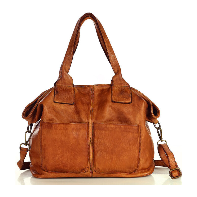 MARCO MAZZINI Dámska kožená shopper kabelka | hnedá camel v169b 60496079