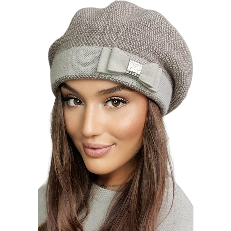 Kamea Béžová luxusná elegantná dámska baretka na zimu Tiona, Farba 47196143