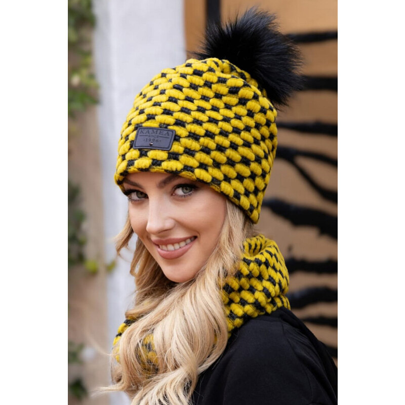 Kamea Medový dámsky set čiapka s brmbolcom + nákrčník Imelda, Farba 47196147