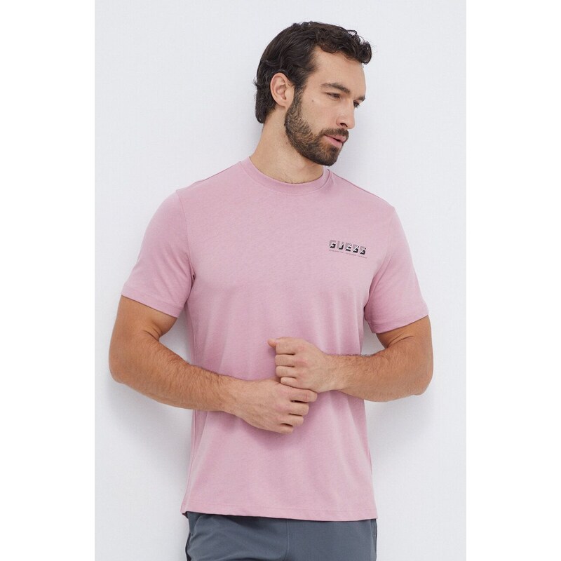 Bavlnené tričko Guess MEDGAR pánsky, ružová farba, s potlačou, Z4RI08 I3Z14