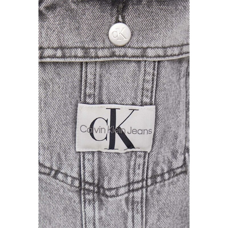 Rifľová bunda Calvin Klein Jeans dámska,šedá farba,prechodná,oversize,J20J222467