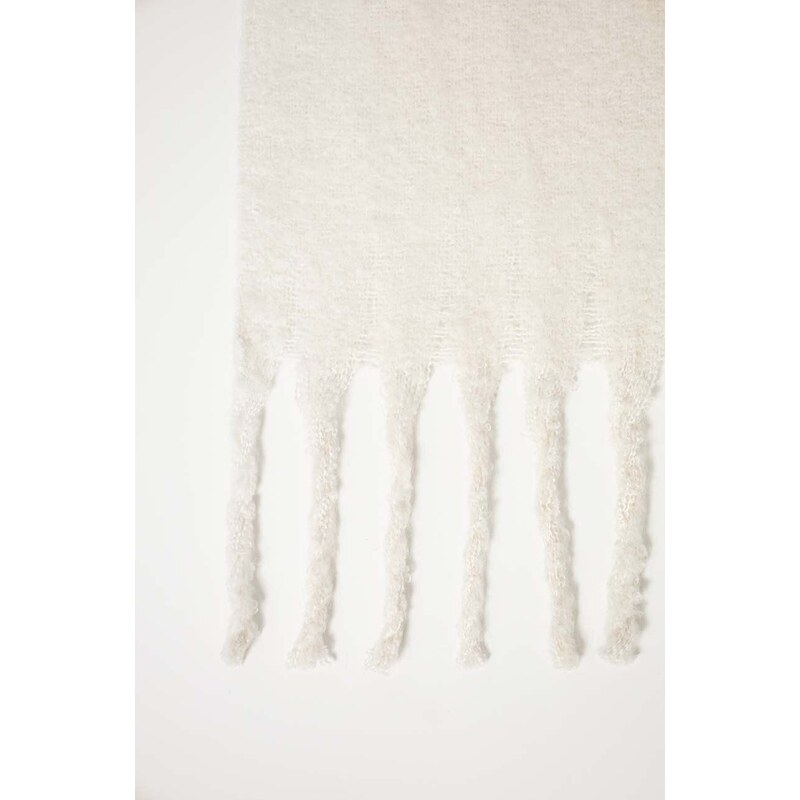 Šál Abercrombie & Fitch dámsky, biela farba, jednofarebný