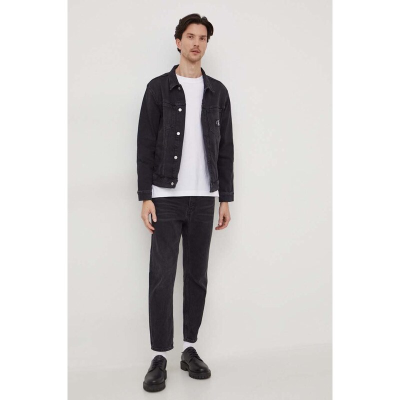 Rifľová bunda Calvin Klein Jeans pánska,čierna farba,prechodná,J30J324577