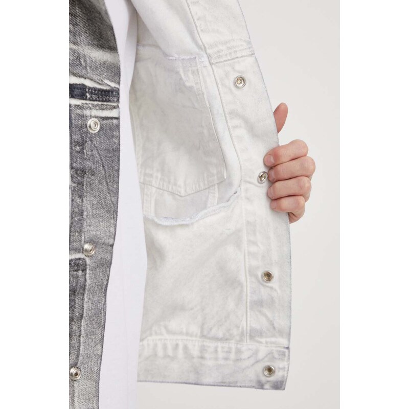 Rifľová bunda Calvin Klein Jeans pánska,šedá farba,prechodná,oversize,J30J324971
