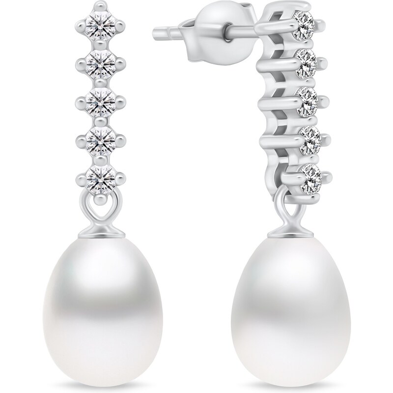 Brilio Silver Očarujúce strieborné náušnice s perlou a zirkónmi EA950W 66594849