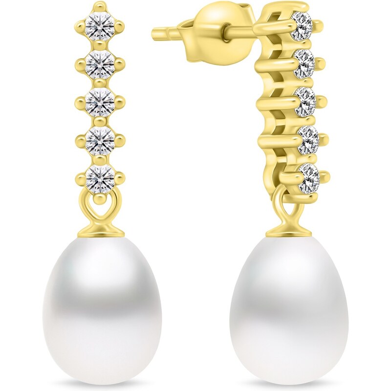 Brilio Silver Očarujúce pozlátené náušnice s perlou a zirkónmi EA950Y 66580949