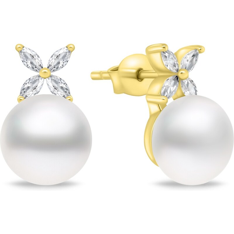 Brilio Silver Slušivé pozlátené náušnice s perlami a zirkónmi EA971Y 66585532