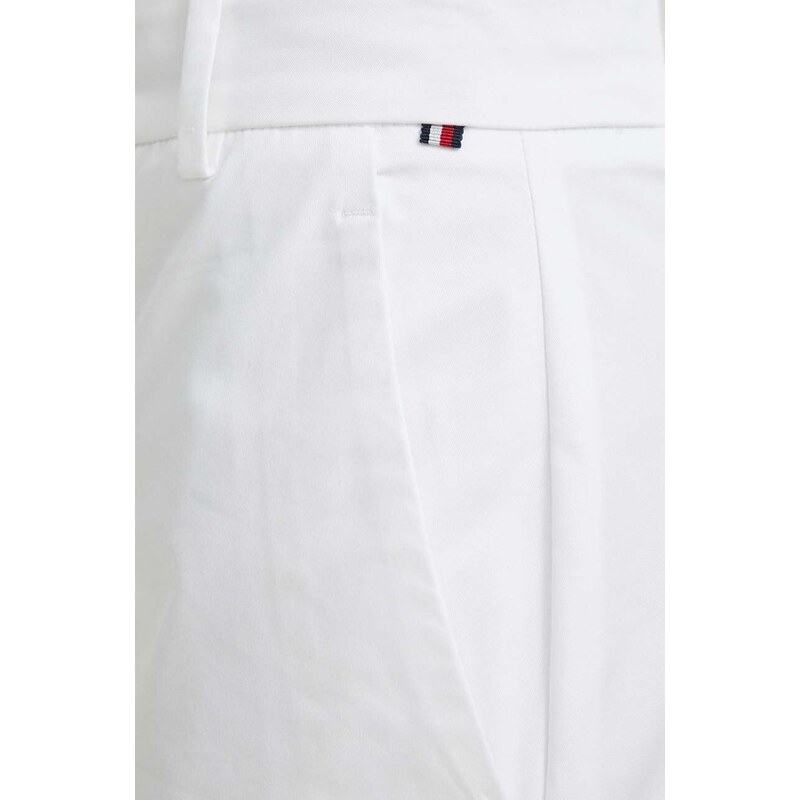 Nohavice Tommy Hilfiger dámske,biela farba,rovné,vysoký pás,WW0WW40504