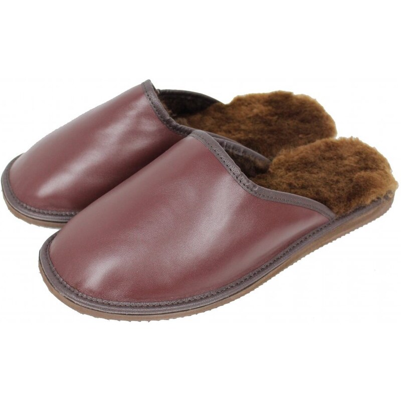 GP Pánske kožušinové papuče David široké - hladké hnedé 47212385