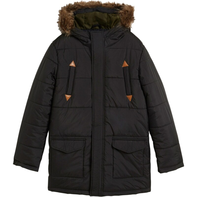 bonprix Funkčná zimná bunda s koženkovými prvkami, farba čierna 47085821