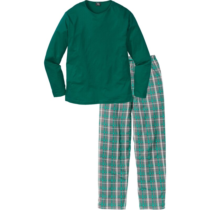 bonprix Pyžamo z čistej bavlny a s dlhými rukávmi, farba zelená 47230642