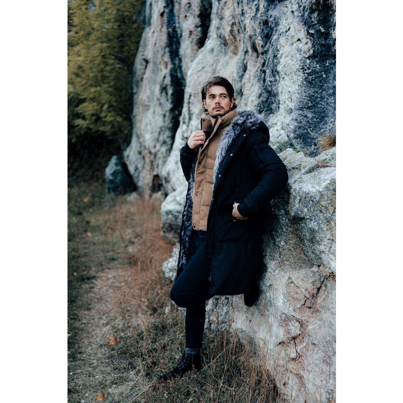 Madmext Čierny dlhý umelý strihací kabát 5995 50556050