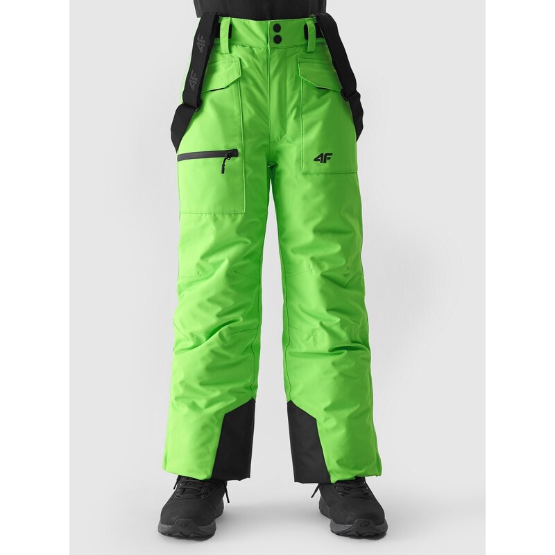 4F Chlapčenské lyžiarske nohavice s trakmi a membránou 10000 - zelené