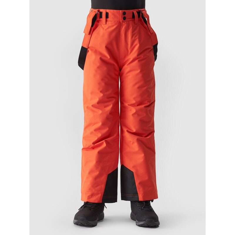 4F Chlapčenské lyžiarske nohavice s trakmi a membránou 8000 - oranžové