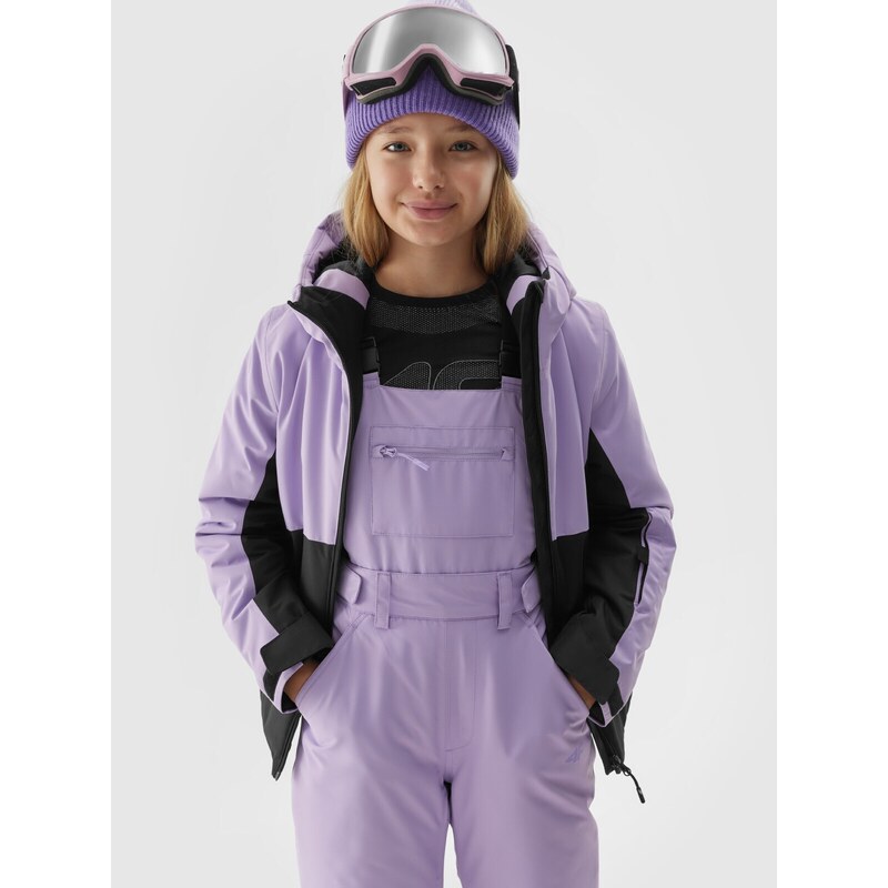 4F Dievčenské lyžiarske nohavice s trakmi a membránou 10000 - fialové