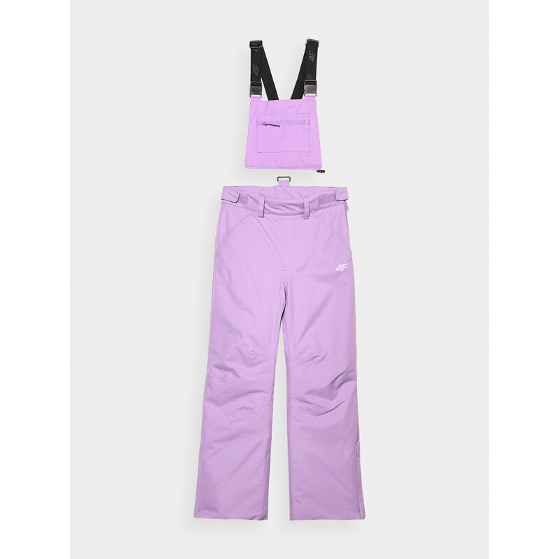 4F Dievčenské lyžiarske nohavice s trakmi a membránou 10000 - fialové