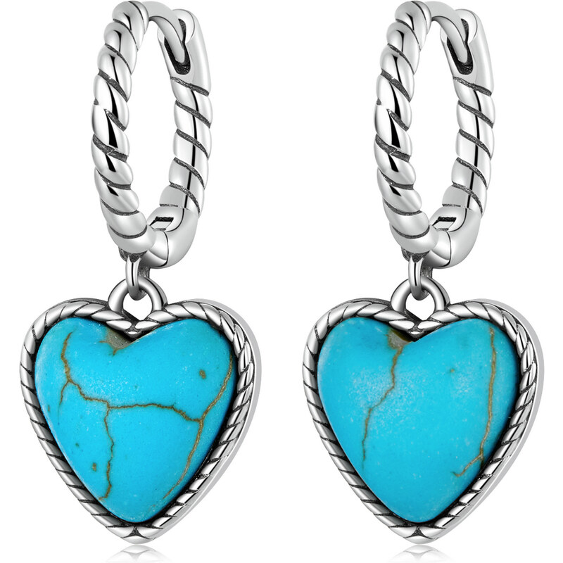 Royal Fashion strieborné visiace náušnice tyrkysové srdce BSE589 53972833